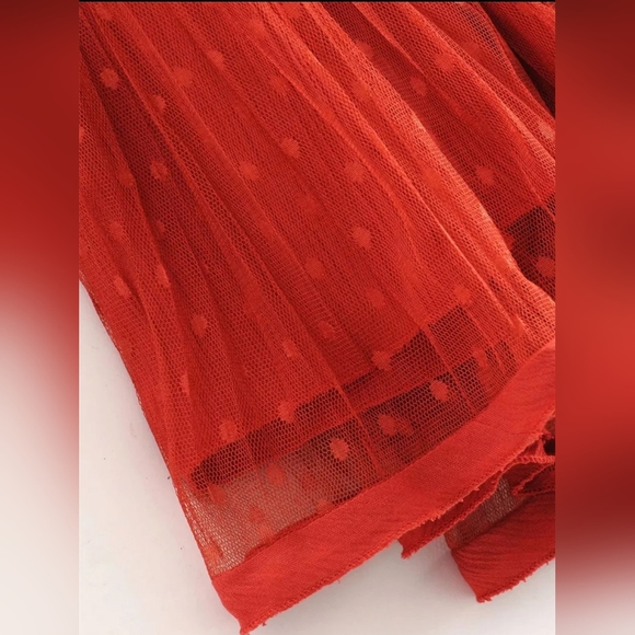 NEW Boho Plunge Halter Dot Ruffle Mini Dress Rust Orange - Picture 7 of 11